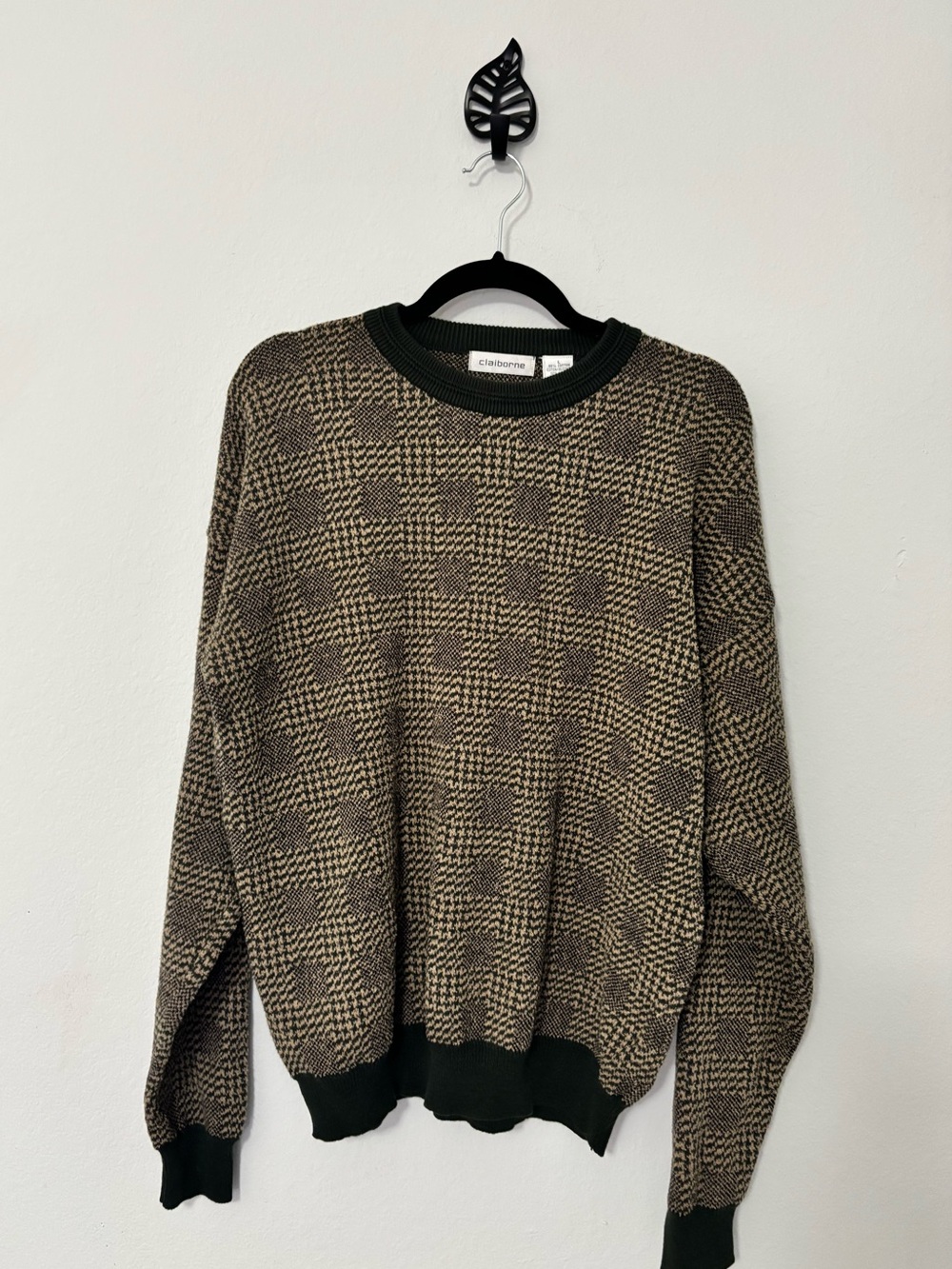 🍂 Claiborne Houndstooth Crewneck Sweater — Men’s L